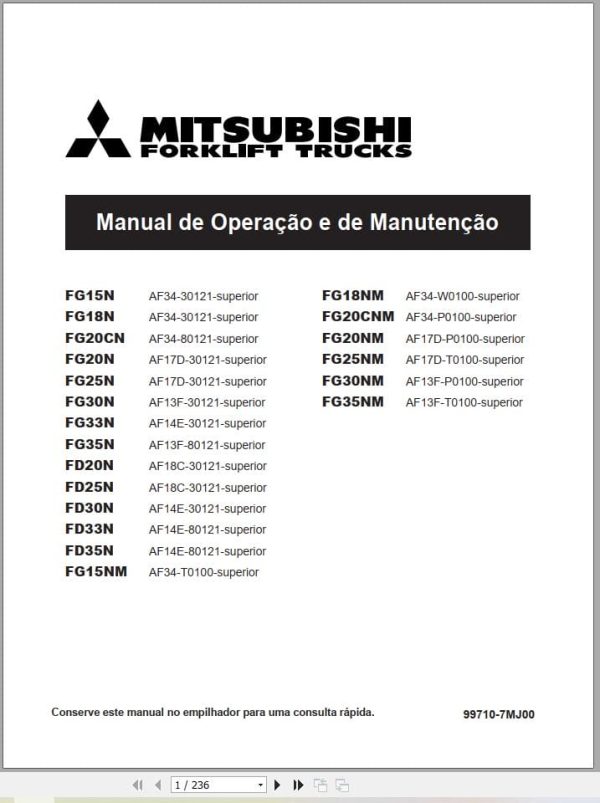 Mitsubishi Forklift FG15N Service Operation Manual 10.2023 (2)