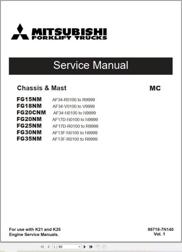Mitsubishi Forklift FG15NM to FG35NM Service Operation Manual 10.2023 (2)