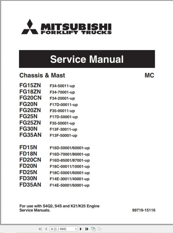 Mitsubishi Forklift FG20CN Service Operation Manual 10.2023 (1)