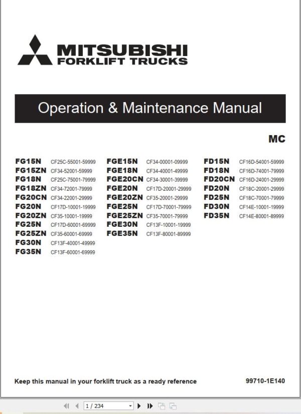 Mitsubishi Forklift FG20CND FD20CND FD20CNT Service Operation Manual (2)