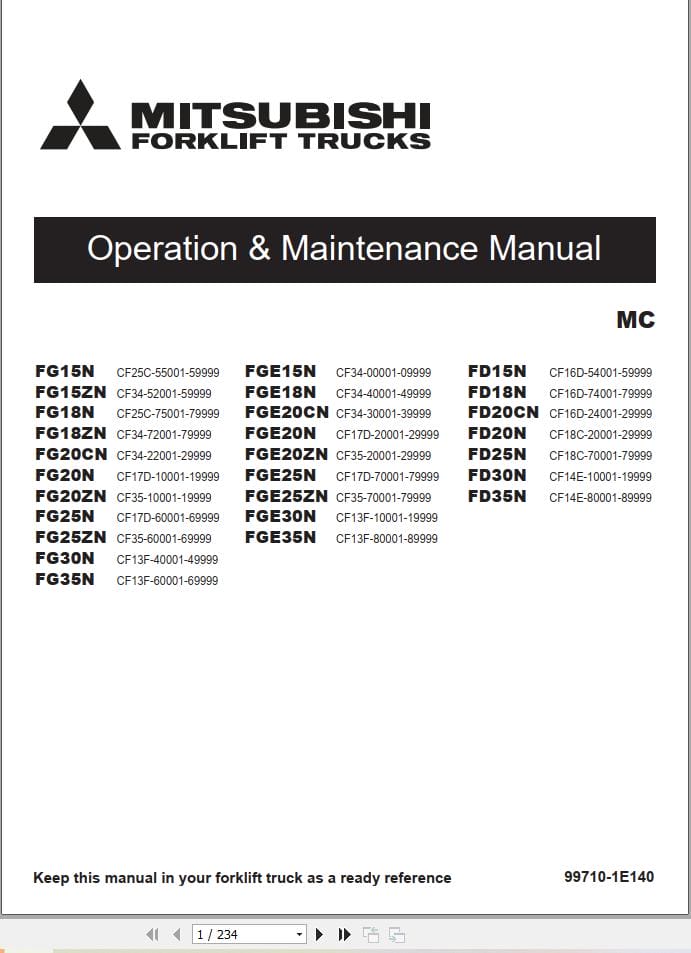 Mitsubishi Forklift FG20CND FD20CND FD20CNT Service Operation Manual (2)