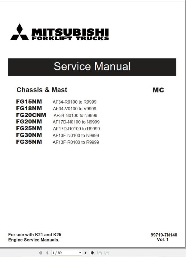 Mitsubishi Forklift FG20CNM Service Operation Manual 10.2023 (1)