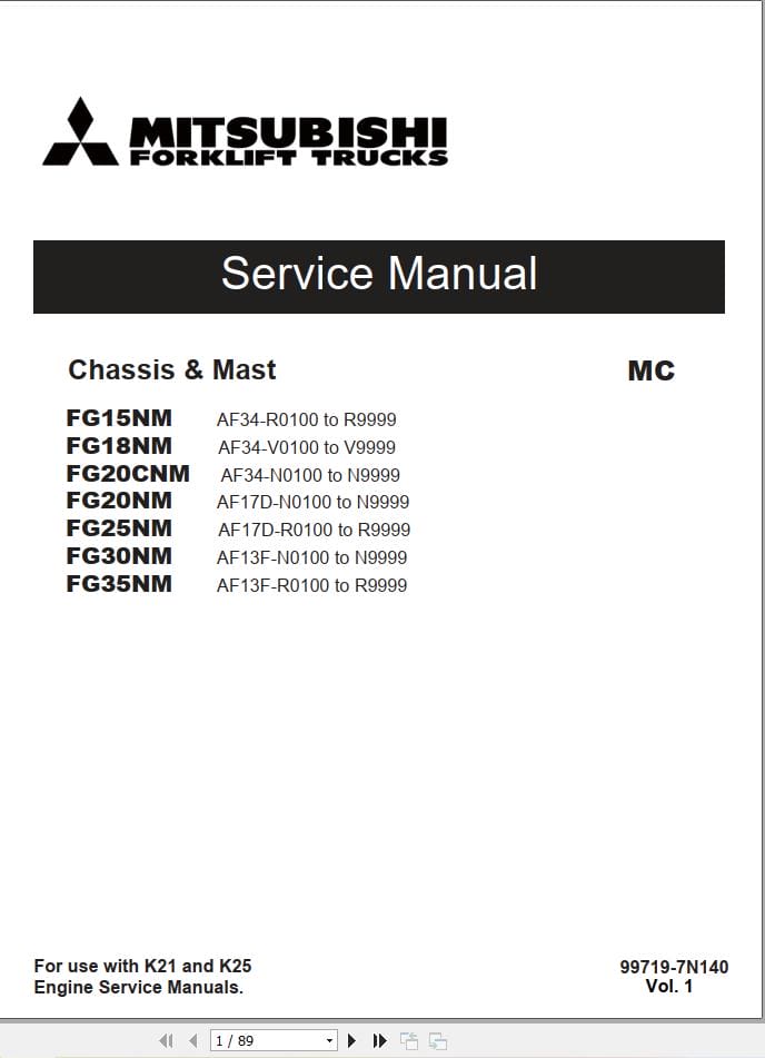 Mitsubishi Forklift FG20CNM Service Operation Manual 10.2023 (1)