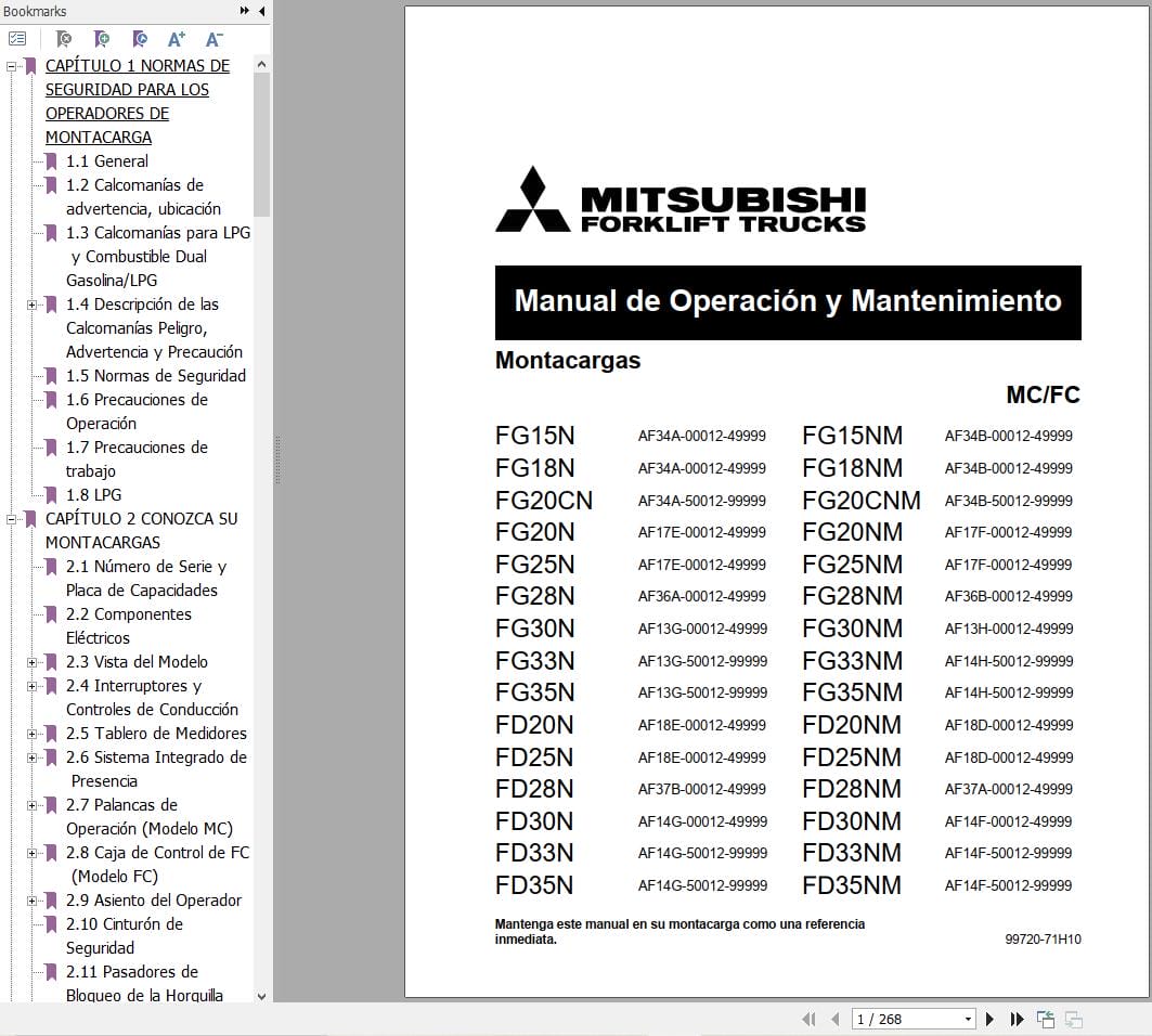 Mitsubishi Forklift FG20CNM Service Operation Manual 10.2023 (2)