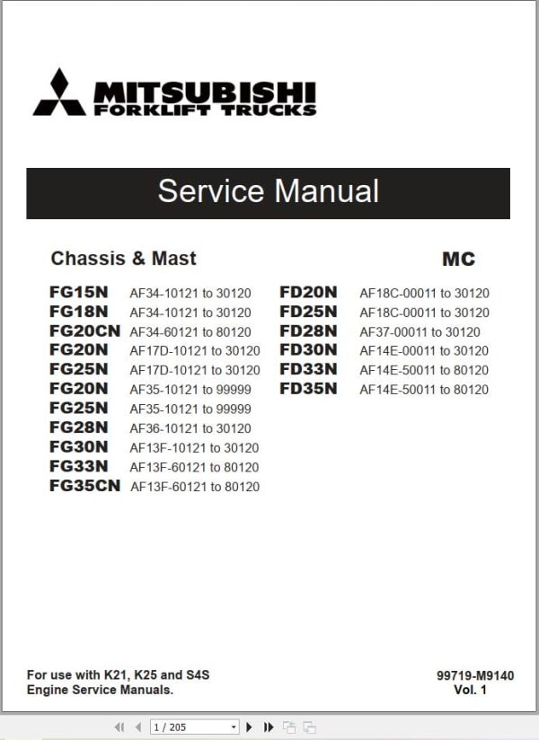 Mitsubishi Forklift FG20N FG25N FG30N Service Operation Manual 02.2024 (1)