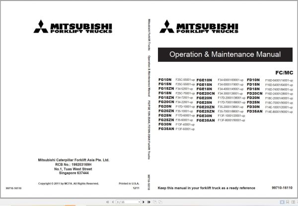 Mitsubishi Forklift FG20N FG25N FG30N Service Operation Manual (1)