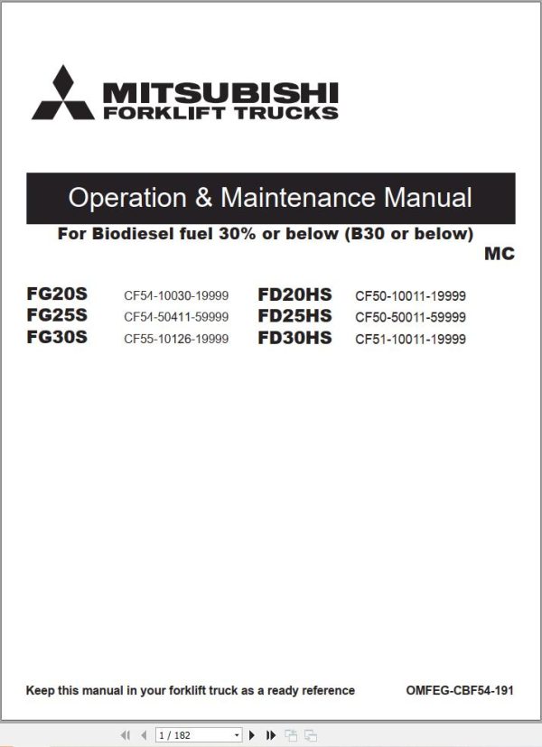Mitsubishi Forklift FG20S   FG30S FD20HS   FD30HS Service Operation Manual (1)