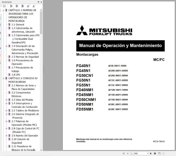 Mitsubishi Forklift FG40N1 FG55N1 Service Operation Manual 06.2023 (2)