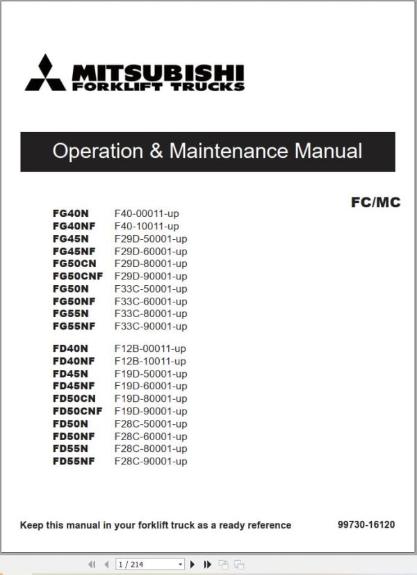 Mitsubishi Forklift FG40NF FG45NF FG50CNF FG50NF FG55NF Service Operation Manual (2)