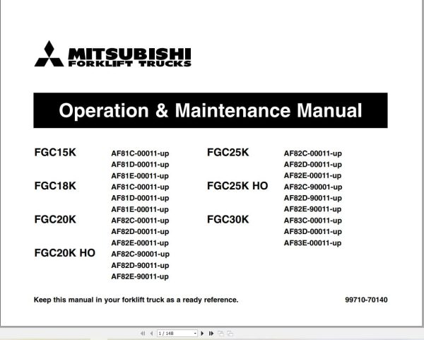 Mitsubishi Forklift FGC15K to FGC30K Service Operation Manual 03.2024 (3)
