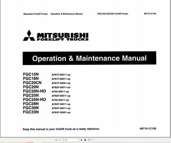 Mitsubishi Forklift FGC15N to FGC33N Service Operation Manual (2)