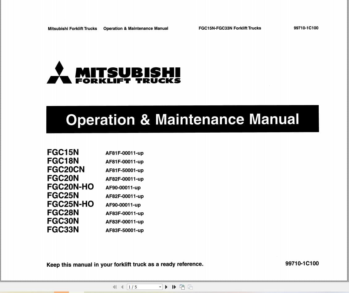 Mitsubishi Forklift FGC15N to FGC33N Service Operation Manual (2)