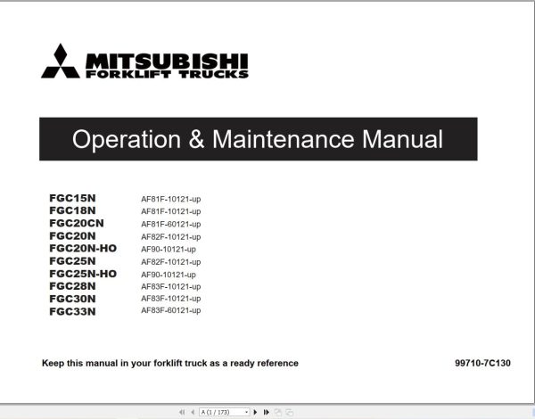 Mitsubishi Forklift FGC28N Operation Service Manual 02.2024 (1)