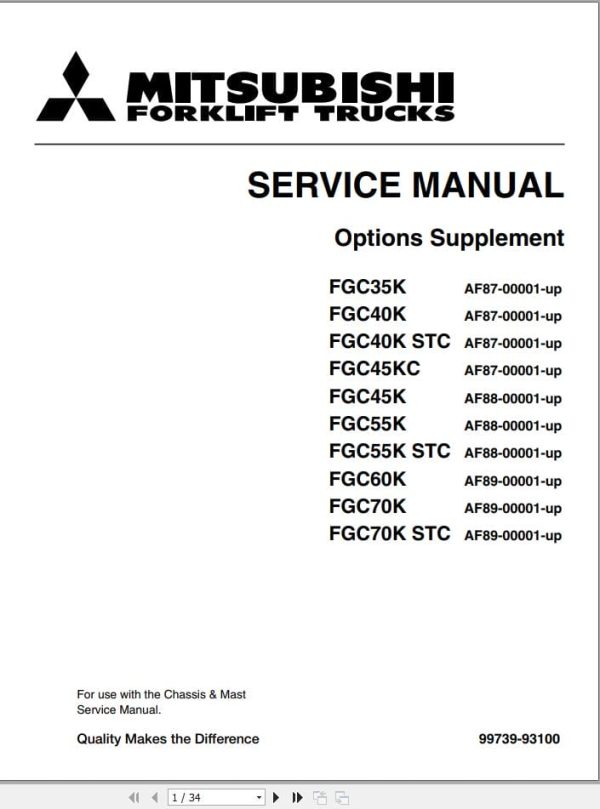 Mitsubishi Forklift FGC35K FGC70K Service Operation Manual 02.2024 (1)