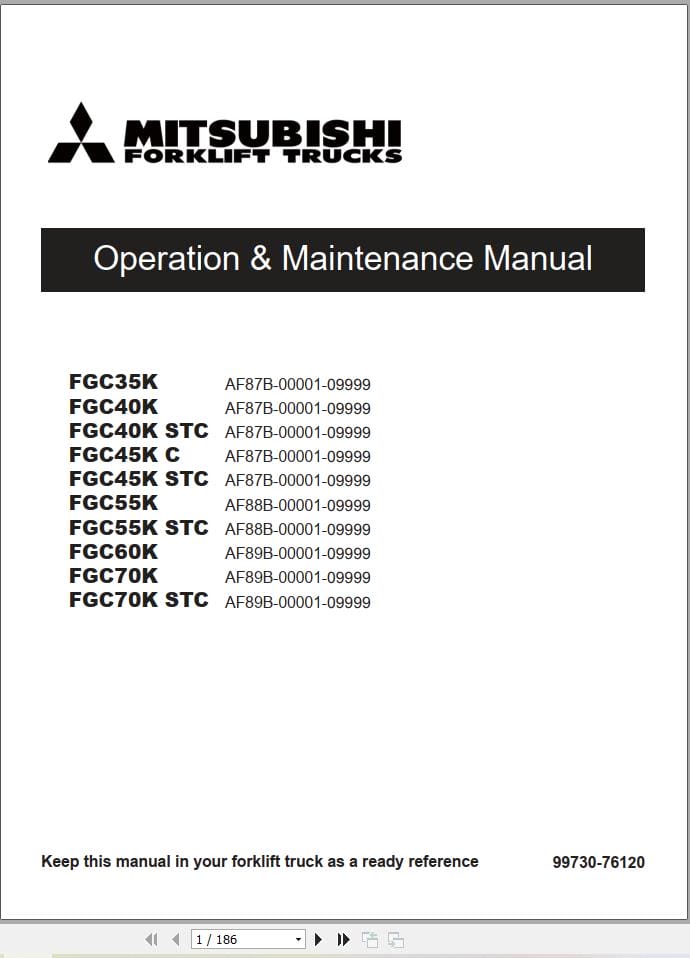 Mitsubishi Forklift FGC35K FGC70K Service Operation Manual 02.2024 (2)