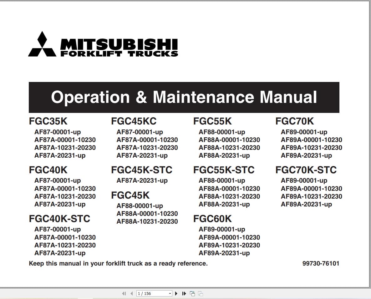 Mitsubishi Forklift FGC45K STC Service Operation Manual 12.2022 (2)