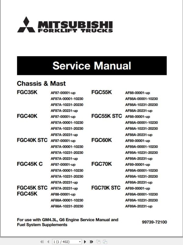Mitsubishi Forklift FGC55K STC FGC70K STC Service Operation Manual 12.2022 (1)
