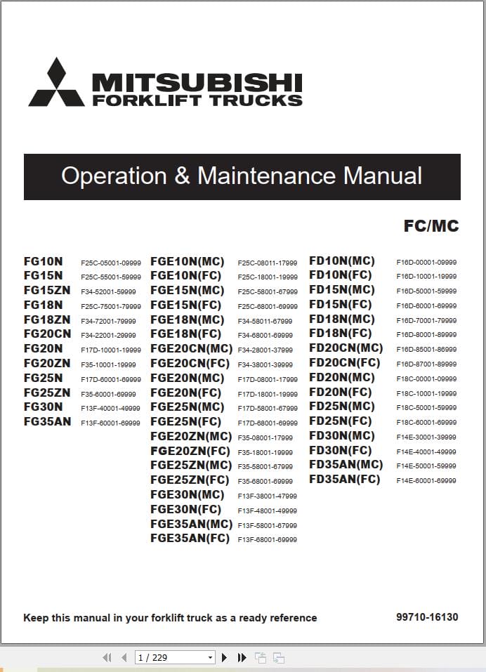 Mitsubishi Forklift FGE10N Service Operation Manual (2)