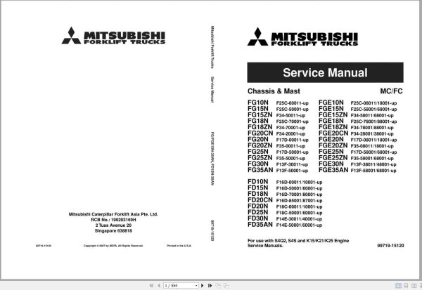 Mitsubishi Forklift FGE15ZN Service Operation Manual (1)