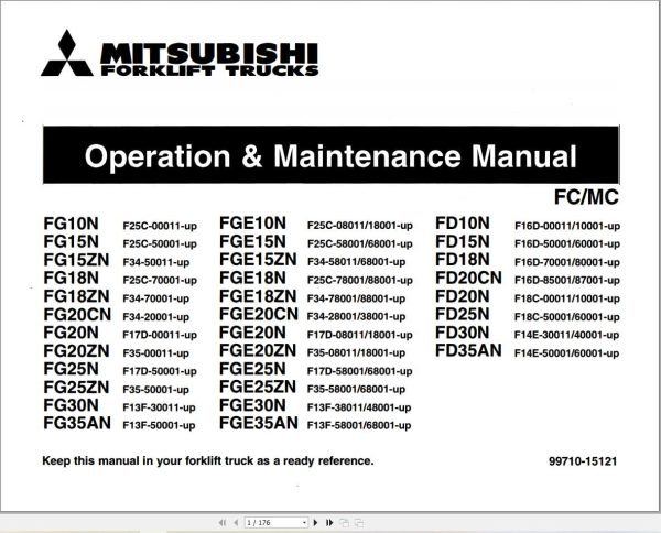 Mitsubishi Forklift FGE15ZN Service Operation Manual (2)