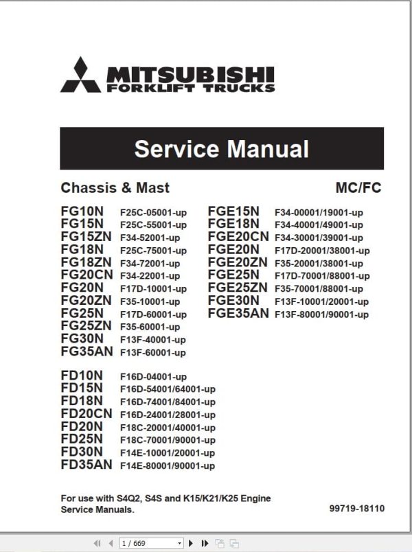 Mitsubishi Forklift FGE20N FGE20ZN FGE25N FGE25ZN Service Operation Manual (2)