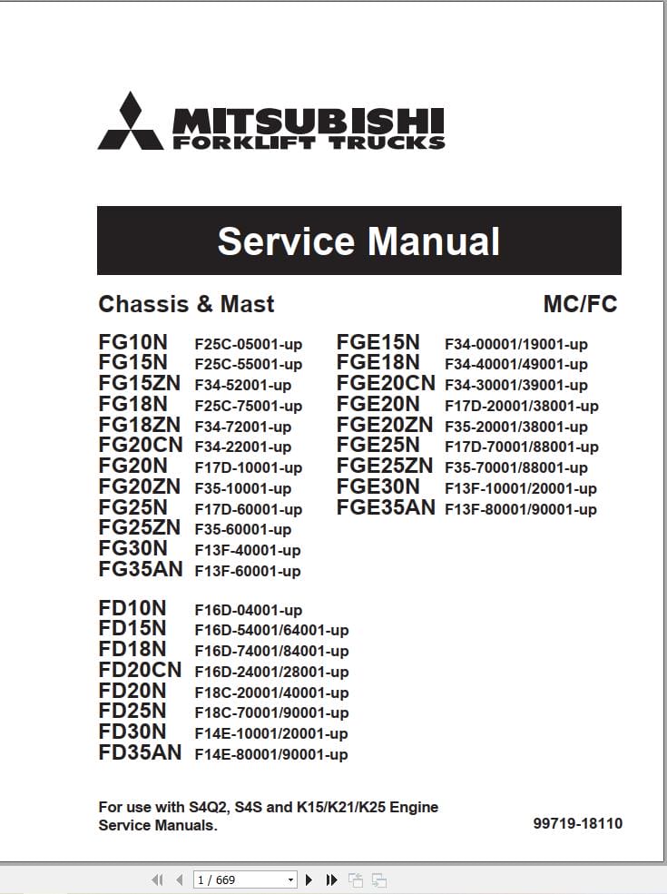 Mitsubishi Forklift FGE20N FGE20ZN FGE25N FGE25ZN Service Operation Manual (2)