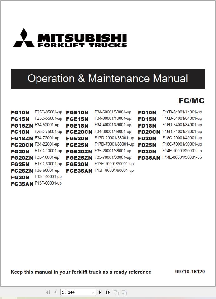 Mitsubishi Forklift FGE35AN Service Operation Manual (2)