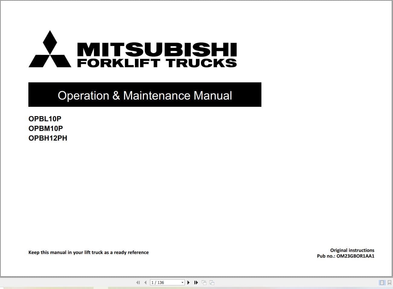 Mitsubishi Forklift OPBL10P Service Operation Manual (2)