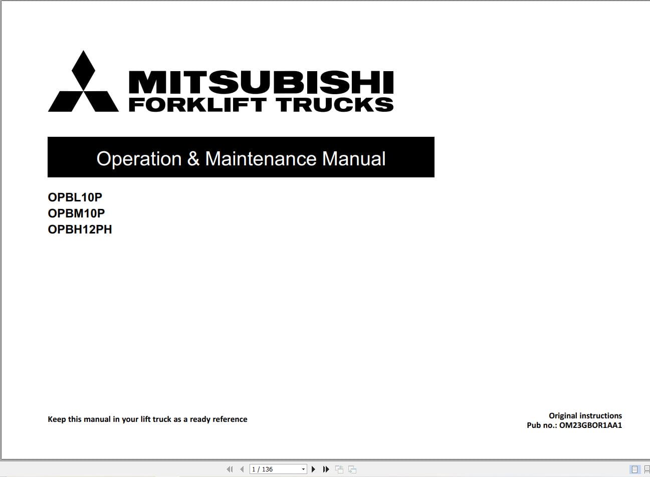 Mitsubishi Forklift OPBM10P Service Operation Manual (2)