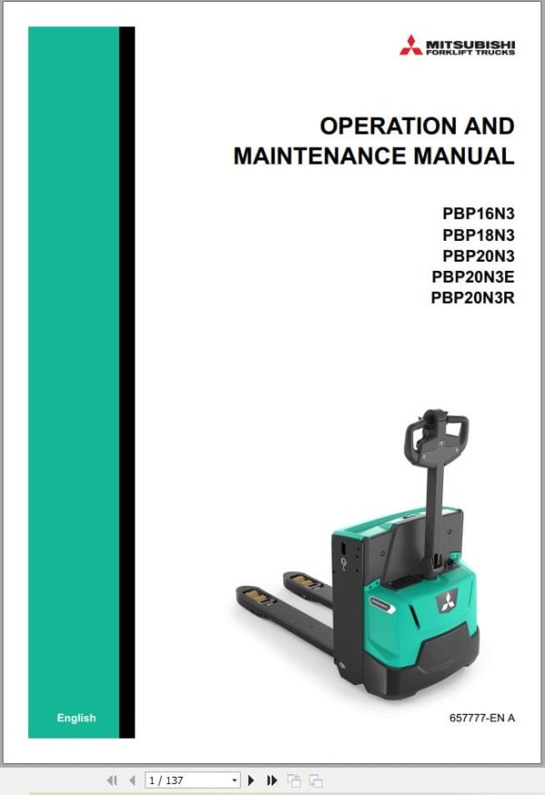 Mitsubishi Forklift PBP16N3 to PBP20N3R Service Operation Manual (1)