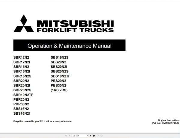 Mitsubishi Forklift PBR20N2 to PBS30N2 Service Operation Manual 02.2024 (2)