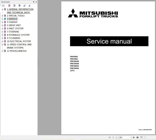 Mitsubishi Forklift PBV20N3 PBF25N3S Operation Service Manual 12.2023 (1)