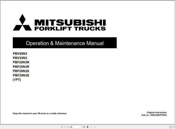 Mitsubishi Forklift PBV20N3 PBF25N3S Operation Service Manual 12.2023 (2)