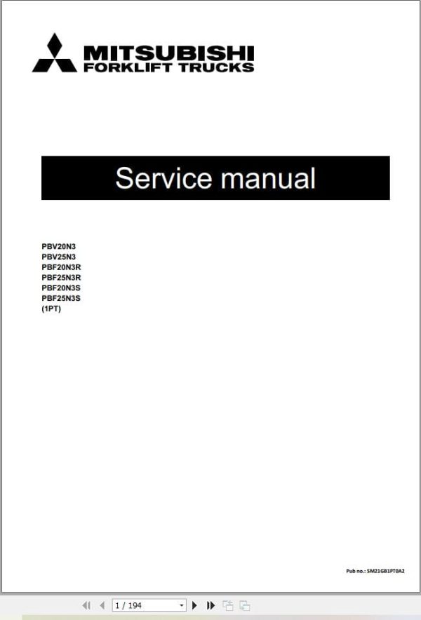 Mitsubishi Forklift PBV20N3 PBF25N3S Service Operation Manual 12.2023 (1)