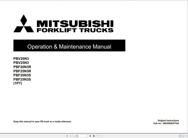 Mitsubishi Forklift PBV20N3 PBF25N3S Service Operation Manual 12.2023 (3)