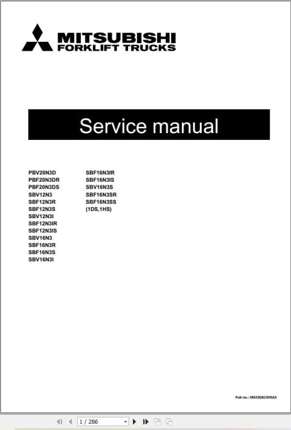 Mitsubishi Forklift PBV20N3D to SBF16N3SS Diagrams and Service Manual (1)