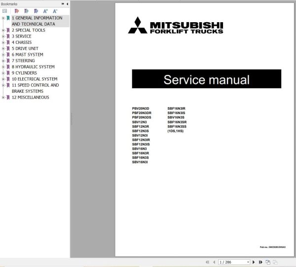 Mitsubishi Forklift PBV20N3D to SBF16N3SS Service and Operation Manual 06.2023 (1)