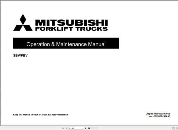 Mitsubishi Forklift PBV20PD Service Operation Maintenance Manual 12.2023 (2)