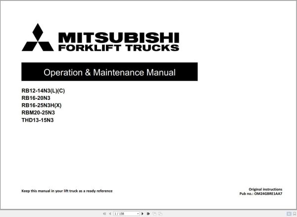Mitsubishi Forklift RB12 14N3(L)(C) to THD15N3 Operation Service Manual 04.2024 (1)