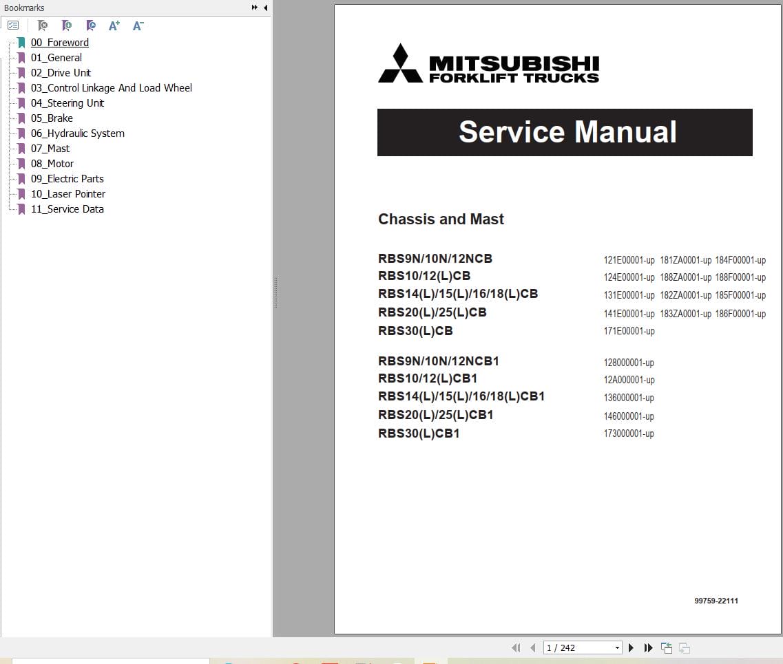 Mitsubishi Forklift RBS10CB RBS10NCB RBS12NCB RBS14CB Service Operation Manual (1)