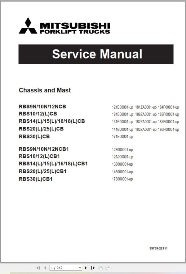 Mitsubishi Forklift RBS10CB1 to RBS15LCB1 Service Operation Manual (1)