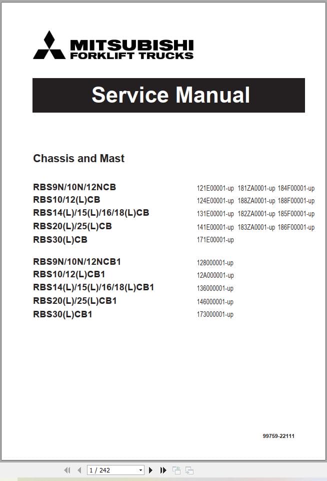 Mitsubishi Forklift RBS10CB1 to RBS15LCB1 Service Operation Manual (1)