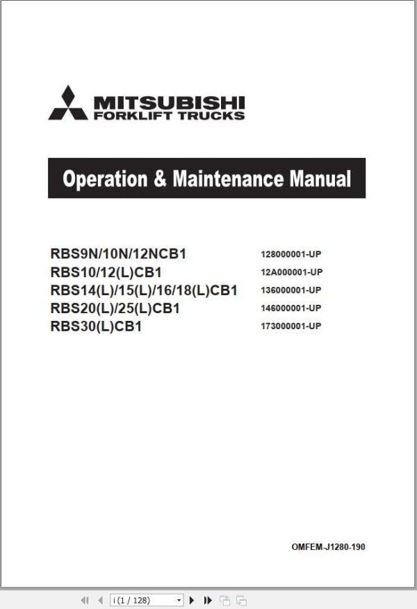 Mitsubishi Forklift RBS10CB1 to RBS15LCB1 Service Operation Manual (2)
