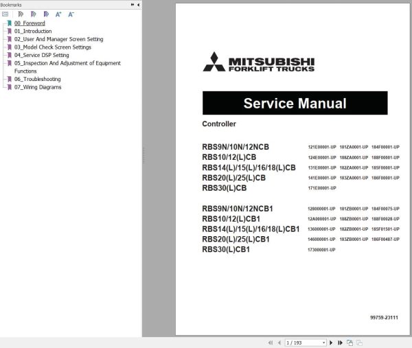 Mitsubishi Forklift RBS15CB RBS12CB RBS16CB Service Operation Manual (1)