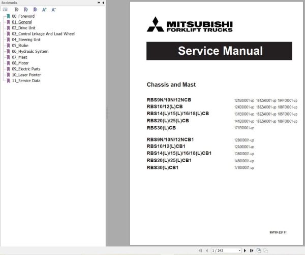 Mitsubishi Forklift RBS9NCB1 to RBS30(L)CB1 Service Operation Manual (1)