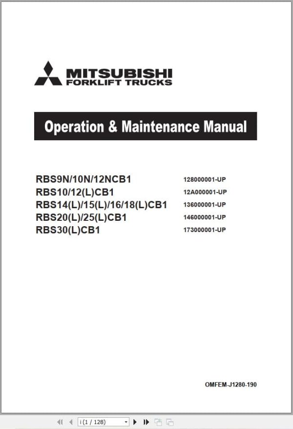 Mitsubishi Forklift RBS9NCB1 to RBS30(L)CB1 Service Operation Manual (2)