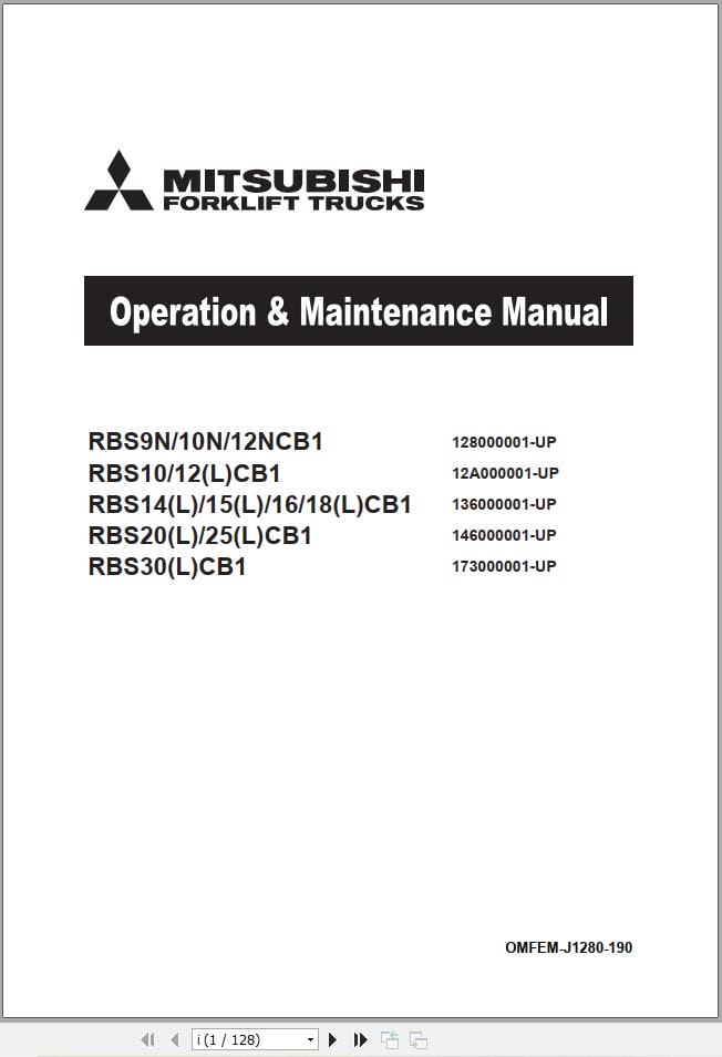 Mitsubishi Forklift RBS9NCB1 to RBS30(L)CB1 Service Operation Manual (2)