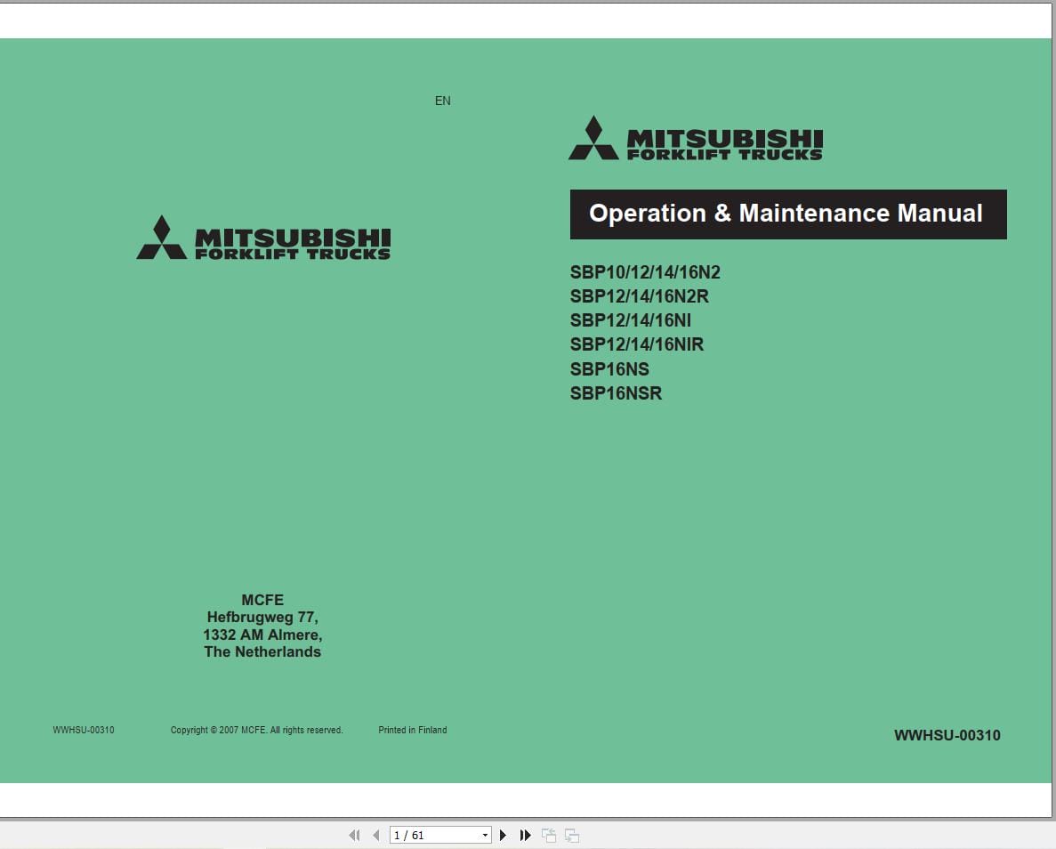Mitsubishi Forklift SBP10N2 SBP16NSR Service Operation Manual 03.2022 (1)