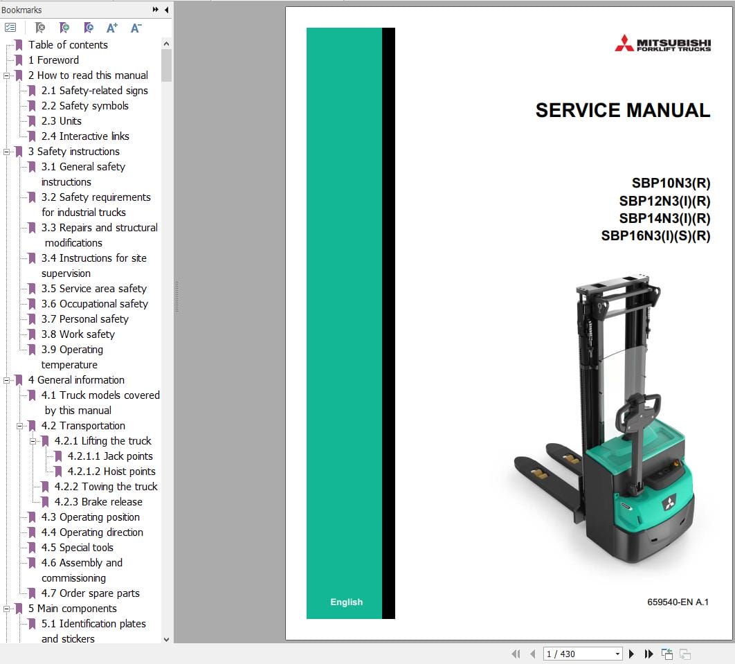 Mitsubishi Forklift SBP10N3 SBP16N3(I)(S)(R) Service Operation Manual 03.2023 (1)