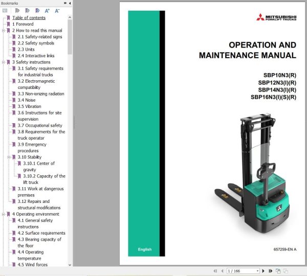 Mitsubishi Forklift SBP10N3 SBP16N3(I)(S)(R) Service Operation Manual 03.2023 (2)